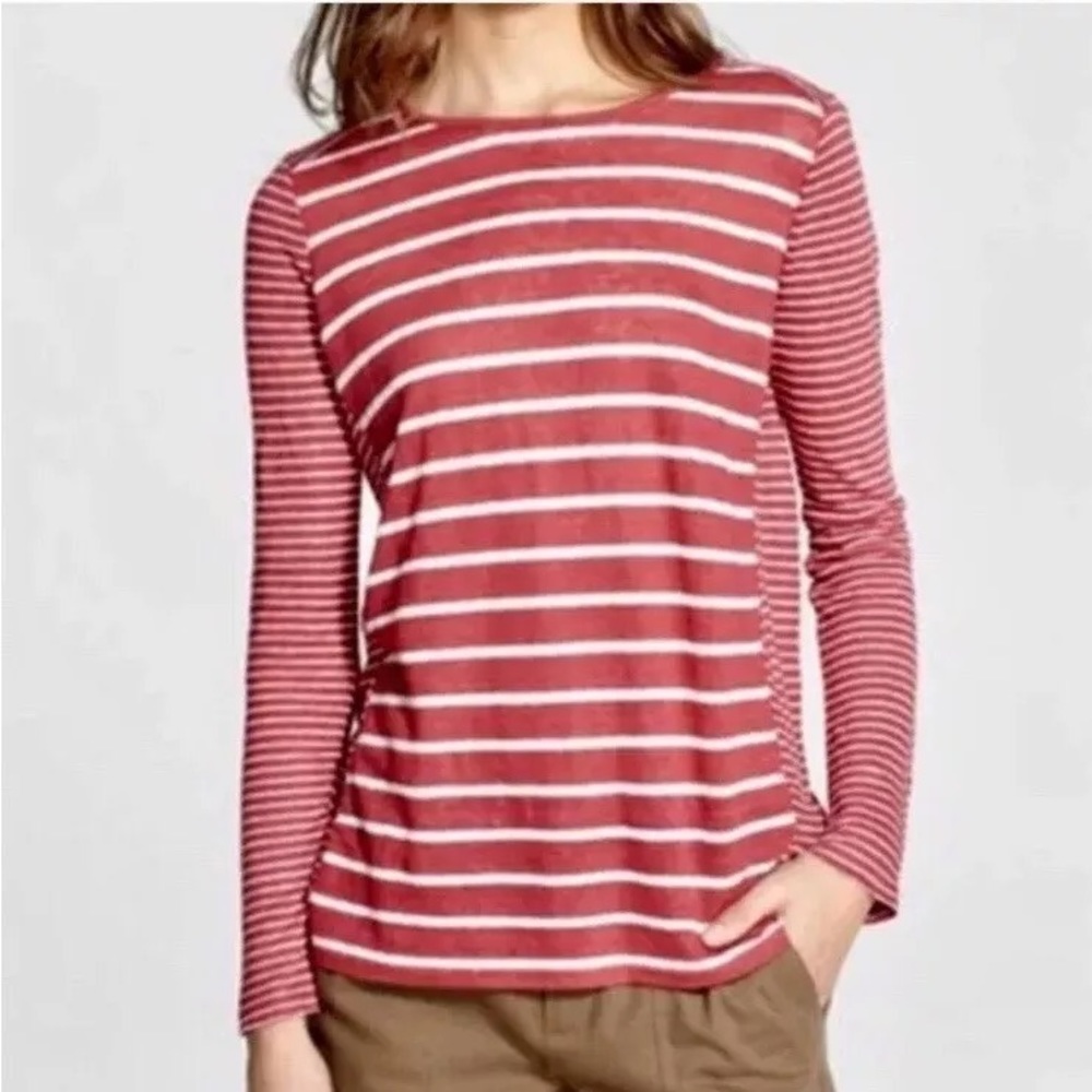 VINCE Striped Linen Long Sleeve Size M